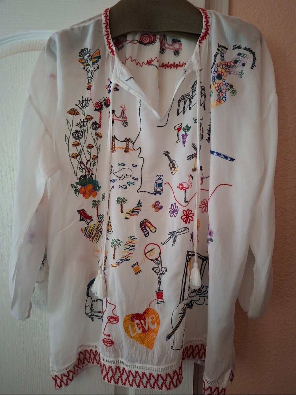 Johnny Was embroidered Blouse XL Top TUNIC